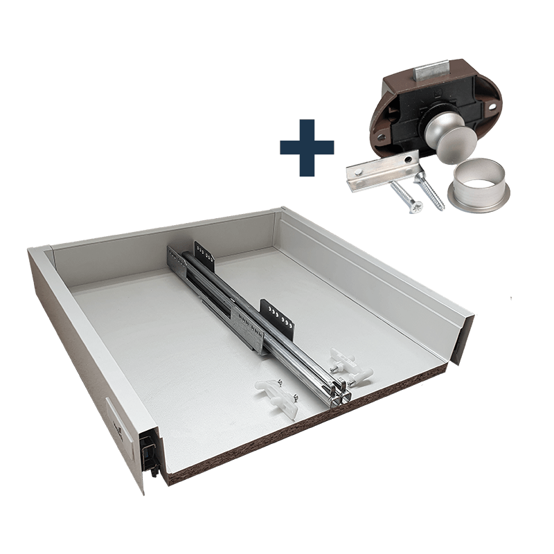 Schublade + Schienen + Druckknopf